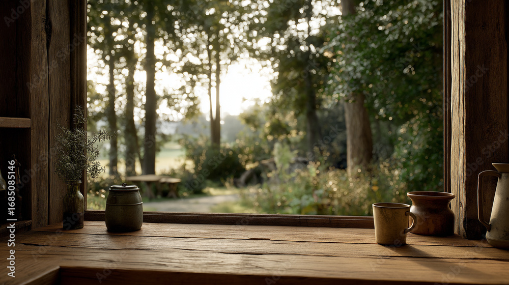 Obraz premium View from the window of a glamping cabin in nature