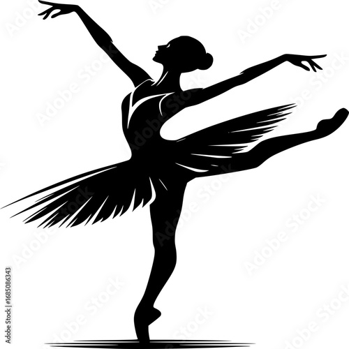 Ballerina silhouette, A graceful silhouette of a ballerina in mid-dance, capturing the elegance and beauty of classical ballet and poised movements.