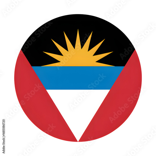 Free Download Antigua and Barbuda flag button emblem, showcasing national pride and cultural identity for travel, tourism, and global awareness projects - GFXLoad