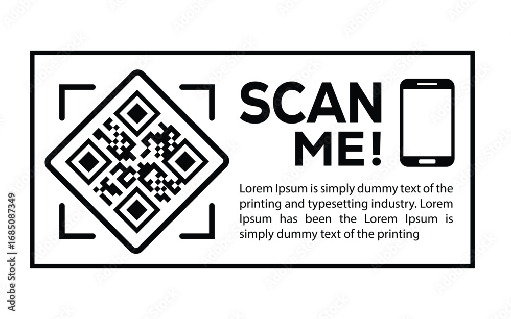 Obraz premium QR code scan icon set. Scan me frame. QR code scan for smartphone. QR code for mobile app, payment and identification. Vector illustration.