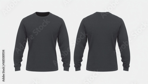 Dark grey long sleeve t shirt front and back view isolated on white background