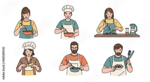 Diverse group of people cooking and preparing food in a kitchen setting, suitable for culinary blogs and recipe sharing and cooking tutorials