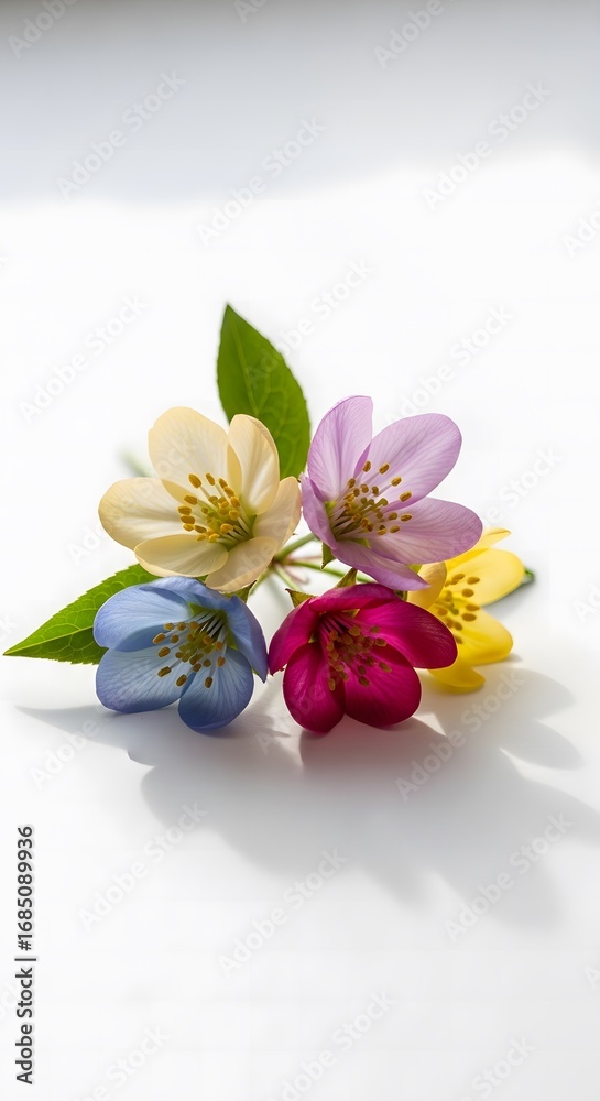 Fototapeta premium Colorful Blossoms A vibrant collection of multi-colored flowers with green leaves, a testament to nature's artistry, evoking cheerfulness and serenity