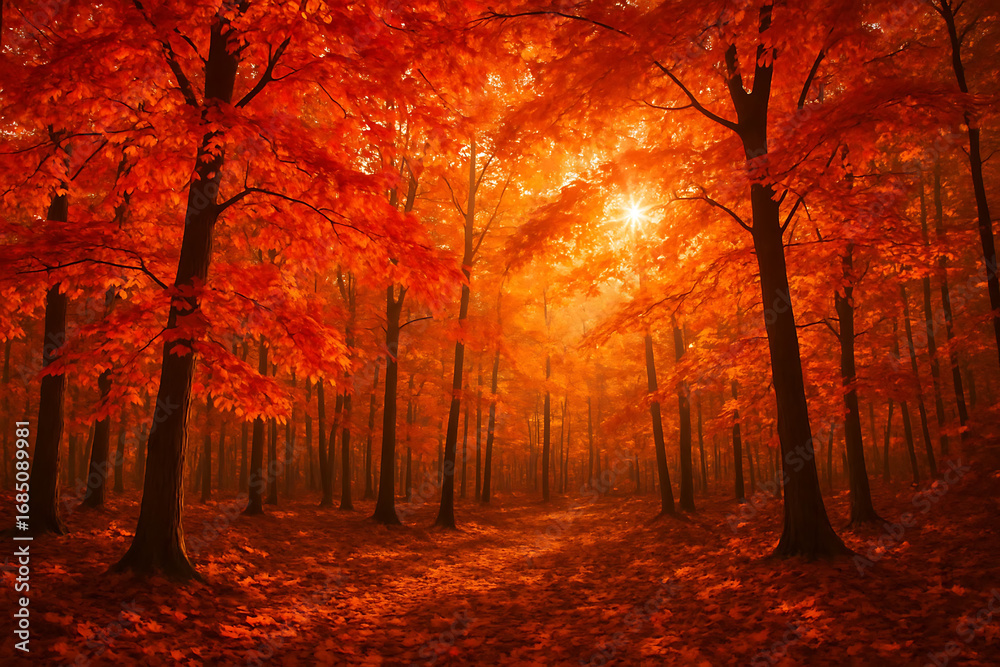 Fototapeta premium Golden Autumn Forest Glow
