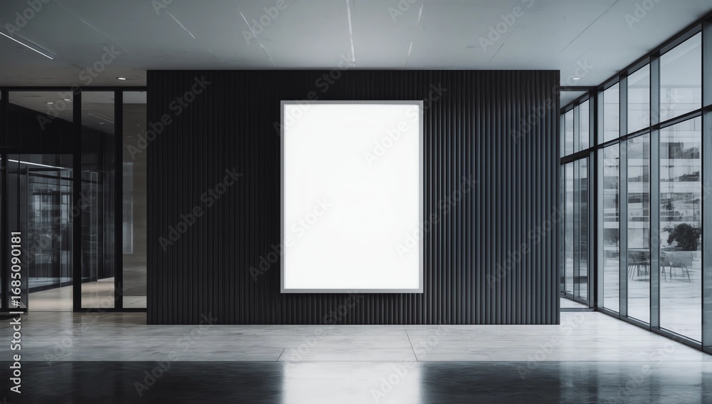 Fototapeta premium Coworking office interior with empty banner