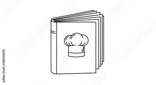 Vector illustration of open cookbook with a chef hat drawing on the cover