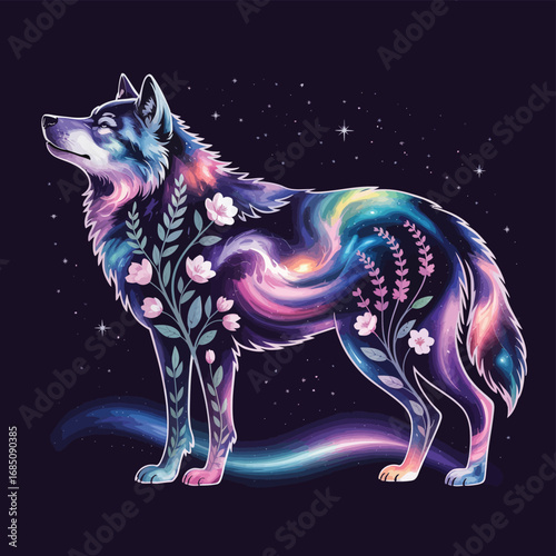 Running wild horse silhouette vector illustration in the night snow