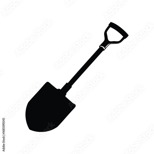 Black silhouette of a sturdy shovel on a white background image, shovel silhouette vector illustration