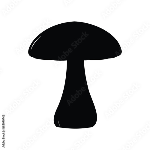 Simple silhouette illustration of a mushroom with a cap and a stem, single mushroom silhouette vector illustration