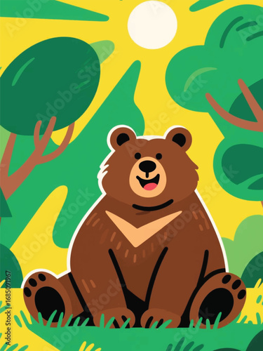  Bear smiling in the forest Illustrator Artwork Design Template Poster