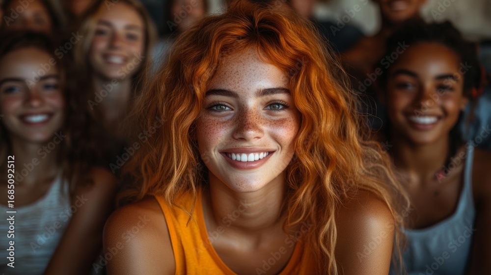 Fototapeta premium Celebrating the essence of joy and camaraderie, this lively group reflects youthful energy and connection
