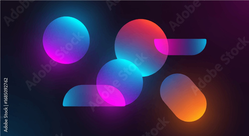Geometric Abstract with Glowing Spheres and Rounded Shapes