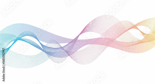 Dynamic and smooth gradient wave of translucent lines creating a vibrant light spectrum effect on an isolated background