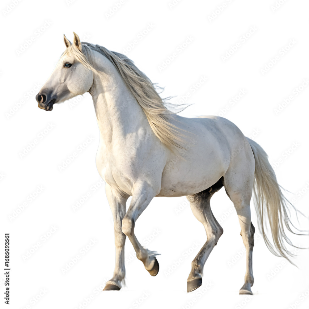 Obraz premium White Andalusian Horse Isolated on Transparent Background Standing Gracefully