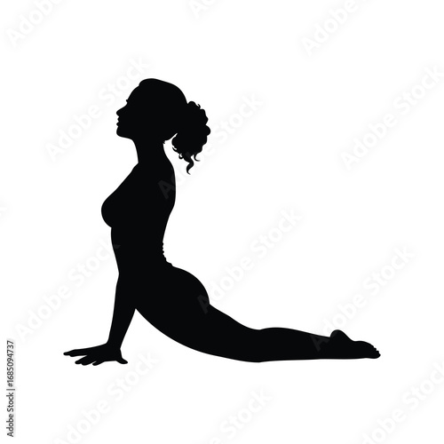 Silhouette of a woman performing the Cobra yoga pose with elegance, woman in cobra pose silhouette vector illustration