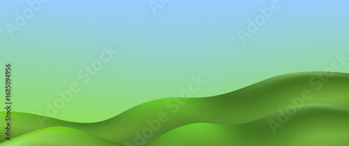 Eco landscape with green hill, park playground, mountain field and 3d vector background.
