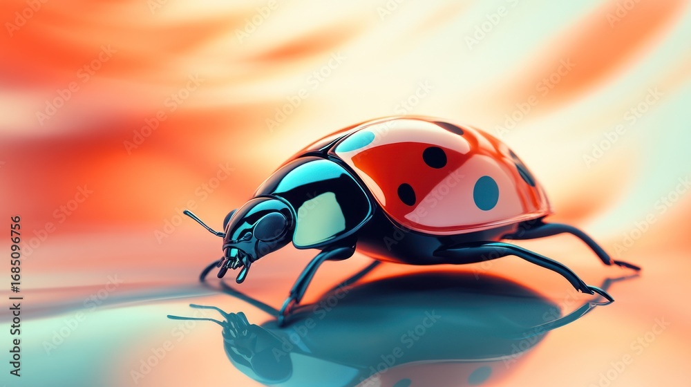 Fototapeta premium 3D ladybug on reflective surface