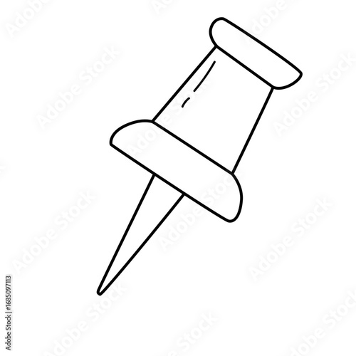 Push pin line art icon, minimalist outline design, simple office stationery symbol for reminders, planning, notes, and organization.

