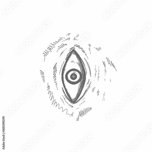 Abstract sketched eye symbol, mystical and esoteric vector illustration with dark and surreal style, perfect for tattoo, poster, streetwear, or occult inspired design