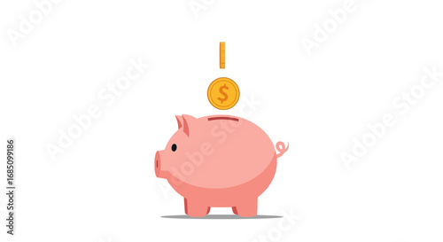 Simple illustration of a piggy bank receiving a coin.