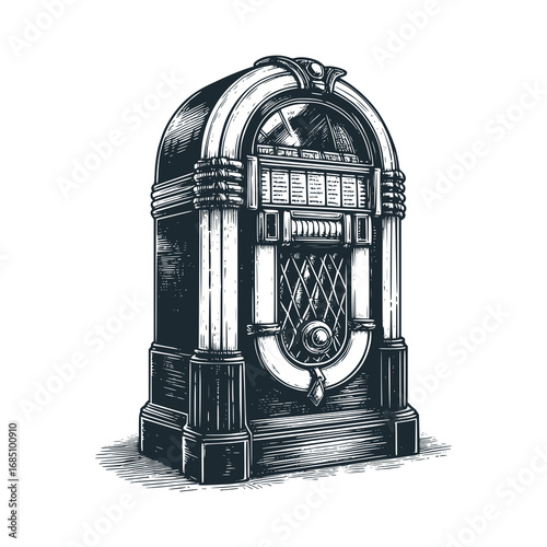 vintage jukebox black white isolated on white