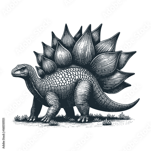 Cute adorable stegosaurus cartoon – Black and White Icon Vector and Illustration