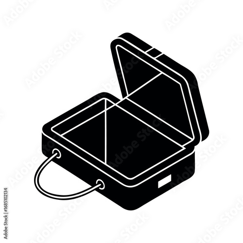 Isometric view of an open cooler box for food storage with handle