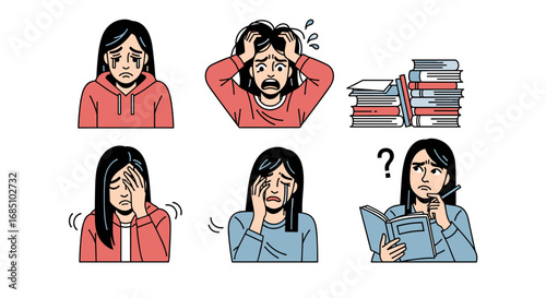 Stressed and anxious people character collection. Vector illustration of men and women with headaches, burnout, and work problems. Emotional concept.