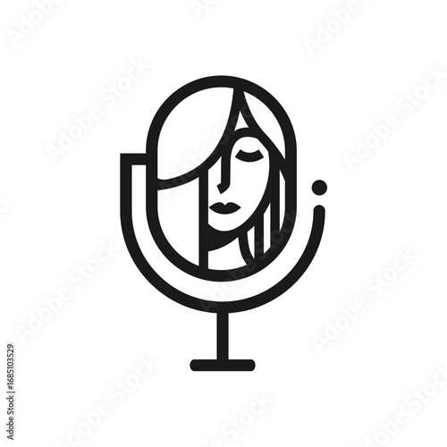 Minimalist vector logo of a woman's face reflection in a cosmetic mirror