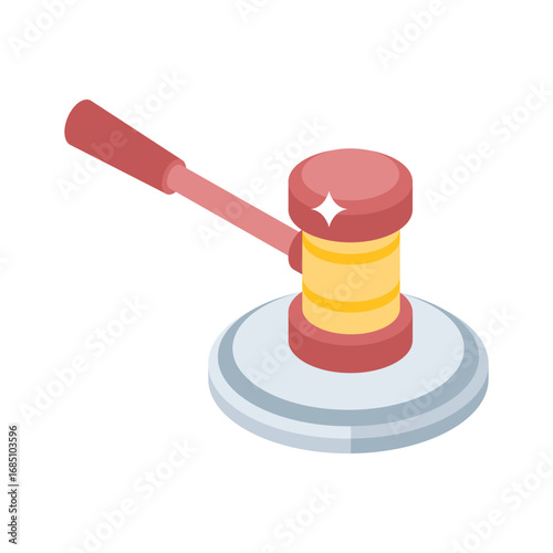 Premium isometric style icon of wooden court gavel