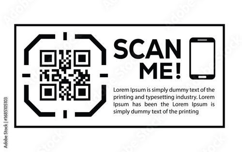 Scan QR code icon. Digital scanning qr code. QR code scan for smartphone. Scan Here text on top of the qr code