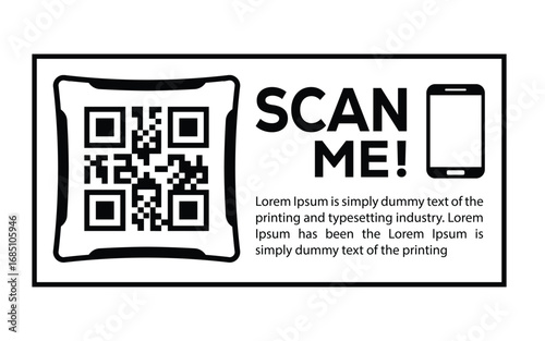 Scan QR code icon. Digital scanning qr code. QR code scan for smartphone. Scan Here text on top of the qr code