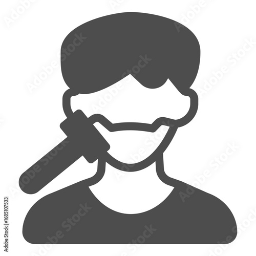 Guy with stubble and razor solid icon, body hygiene concept. Vector graphics. Man avatar with blade, shaving sign on white background, glyph style icon for mobile or web design.