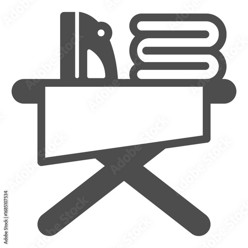 Ironing board with iron solid icon, body hygiene concept. Vector graphics. Clean linen and towels, laundry sign on white background, glyph style icon for mobile or web design.