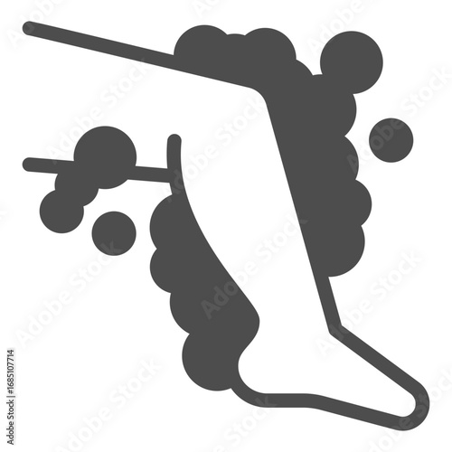 Leg with soap foam solid icon, body hygiene concept. Vector graphics. Human leg with soapy foam bubbles, body washing sign on white background, glyph style icon for mobile or web design.