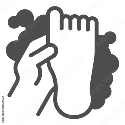 Foot with soap foam solid icon, body hygiene concept. Vector graphics. Human foot with soapy foam bubbles, body washing sign on white background, glyph style icon for mobile or web design.
