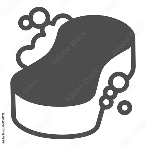 Washing sponge and soap foam solid icon, washing concept. Vector graphics. Sponge and soapy foam bubbles, wash sign on white background, glyph style icon for mobile or web design.