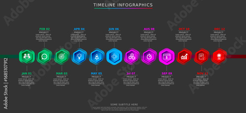 Chart strategy annual diagram, infographic with months in bright gradient blocks. Perfect for calendar visualizations and yearly business planning charts.
