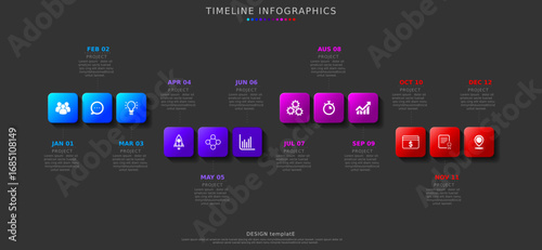 Chart strategy annual diagram, infographic with months in bright gradient blocks. Perfect for calendar visualizations and yearly business planning charts.
