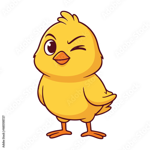 Adorable cartoon baby chick winking playfully, isolated on a white background.