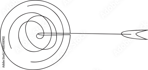 Target and arrow vector one line drawing illustration