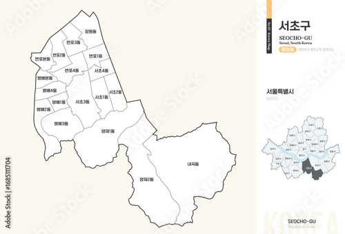서울특별시 서초구 행정동 윤곽선 지도