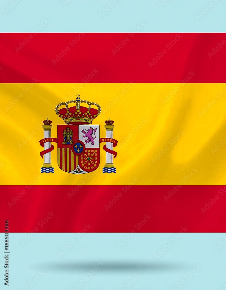 Fototapeta premium Spanish flag, waving, vibrant colors, national emblem
