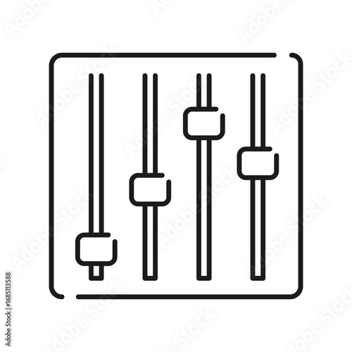 Audio control panel with four sliders in a square outline. Editable stroke. Vector illustration