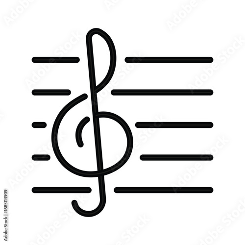 A treble clef on a musical staff of five lines The staff is black and the clef is black. Editable stroke. Vector illustration