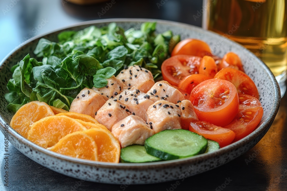 Healthy fitness plate featuring lean protein, fresh veggies, and hydration in a sunlit kitchen Healthy fitness plate featuring lean protein, fresh veggies, and hydration in a sunlit kitchen