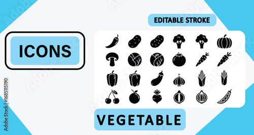 Collection of twenty four vegetable icons