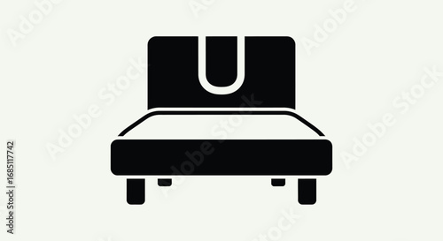 Vector illustration of bed with headboard is shown in a simple style