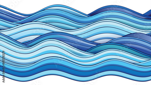 Dynamic flowing blue water waves create a serene, calming abstract background for design projects