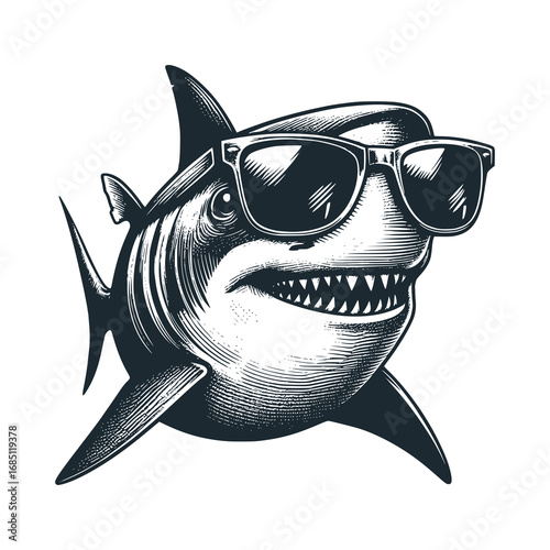 Shark wearing glasses – Black and White Icon Vector and Illustration